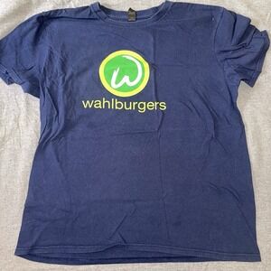 Mark & Donny "WAHLBURGERS" LOGO Blue Restaurant T-SHIRT Size Large WAHLBERG